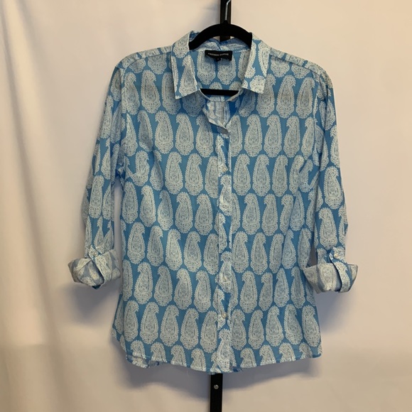 French Curve Button Up Womens Top Size Small Blue/White - Picture 1 of 10